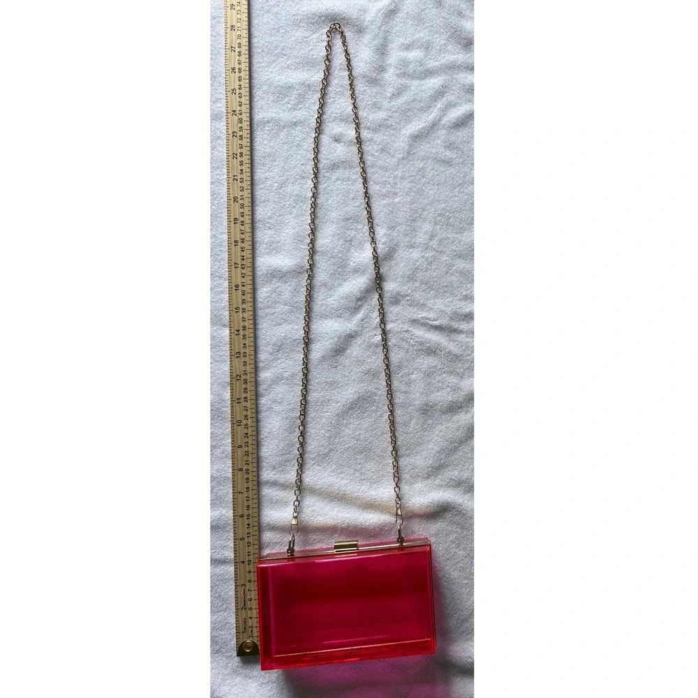 Concert Y2K Hot Pink Transparent Acrylic Box Clutch Gold Chain‎ Crossbody Bag